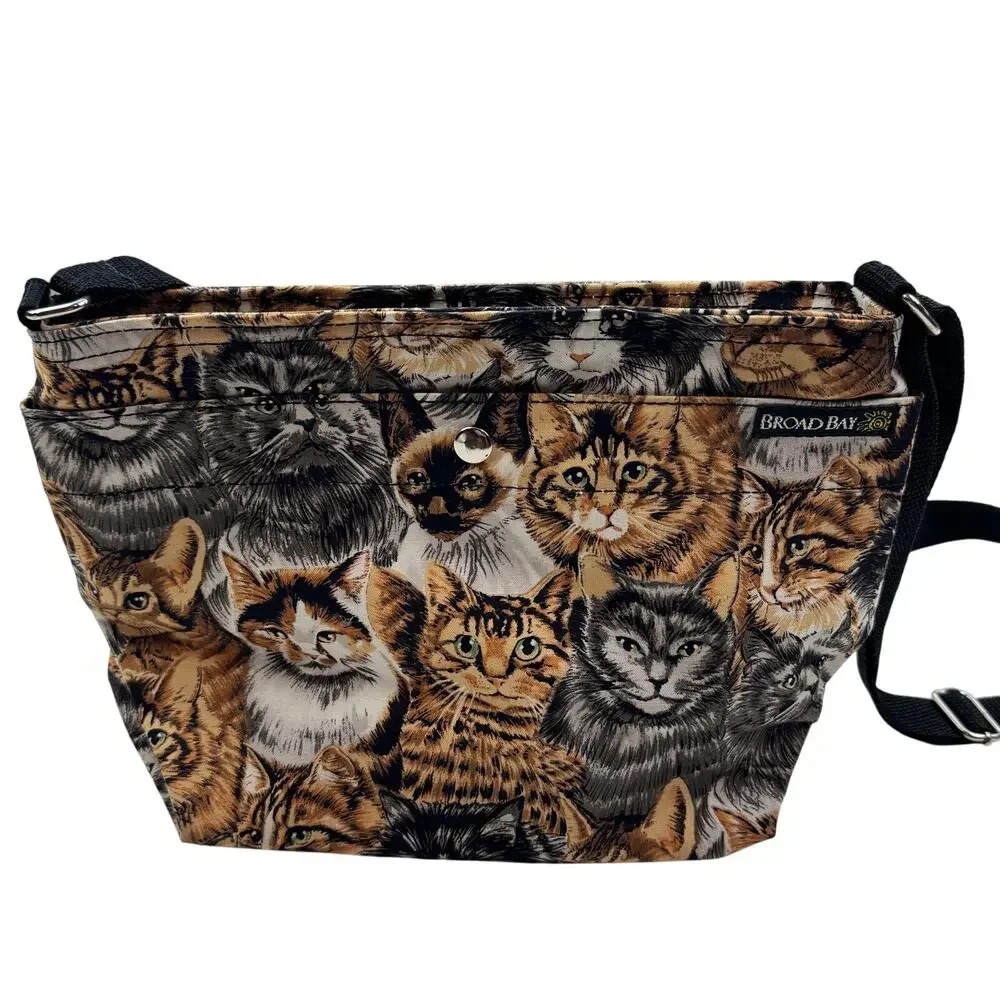Broad Bay Cat Feline Faces Whimsical Canvas Crossbody Bag